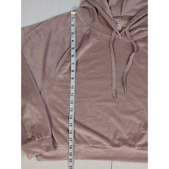 Victoria’s Secret Hoodie Womens XL Blush Ribbed Velour Velvet Cropped Pullover - Picture 7 of 10